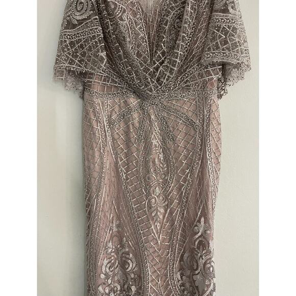 Lara Dress 14 Cape Sleeve Mermaid Beaded Gown Formal Mother of Bride Lavender - Picture 7 of 16